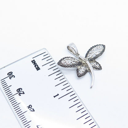 925 Sterling Silver HAN Real Diamond Accent Dragonfly Ornate Pendant