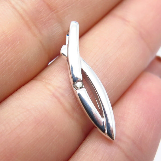 925 Sterling Silver Real White Diamond Modernist Slide Pendant