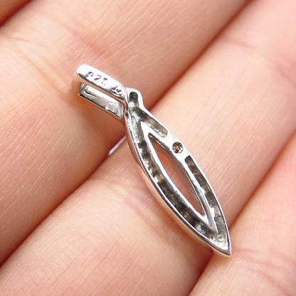 925 Sterling Silver Real White Diamond Modernist Slide Pendant