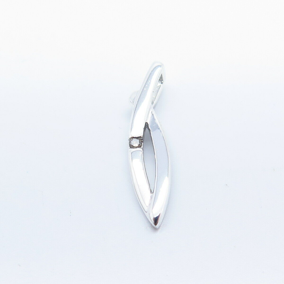 925 Sterling Silver Real White Diamond Modernist Slide Pendant