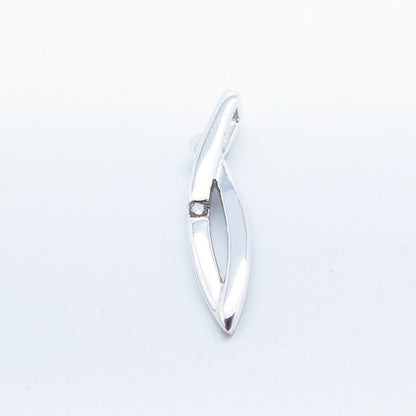 925 Sterling Silver Real White Diamond Modernist Slide Pendant