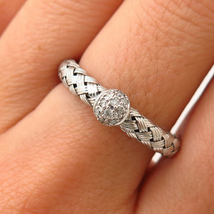 925 Sterling Silver Real Diamond Woven Design Adjustable Ring