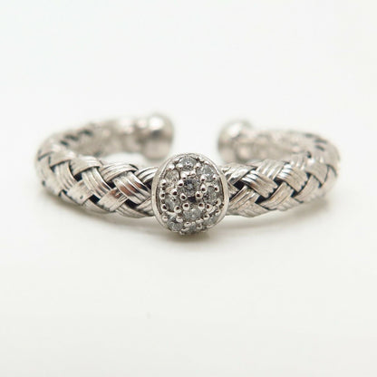 925 Sterling Silver Real Diamond Woven Design Adjustable Ring