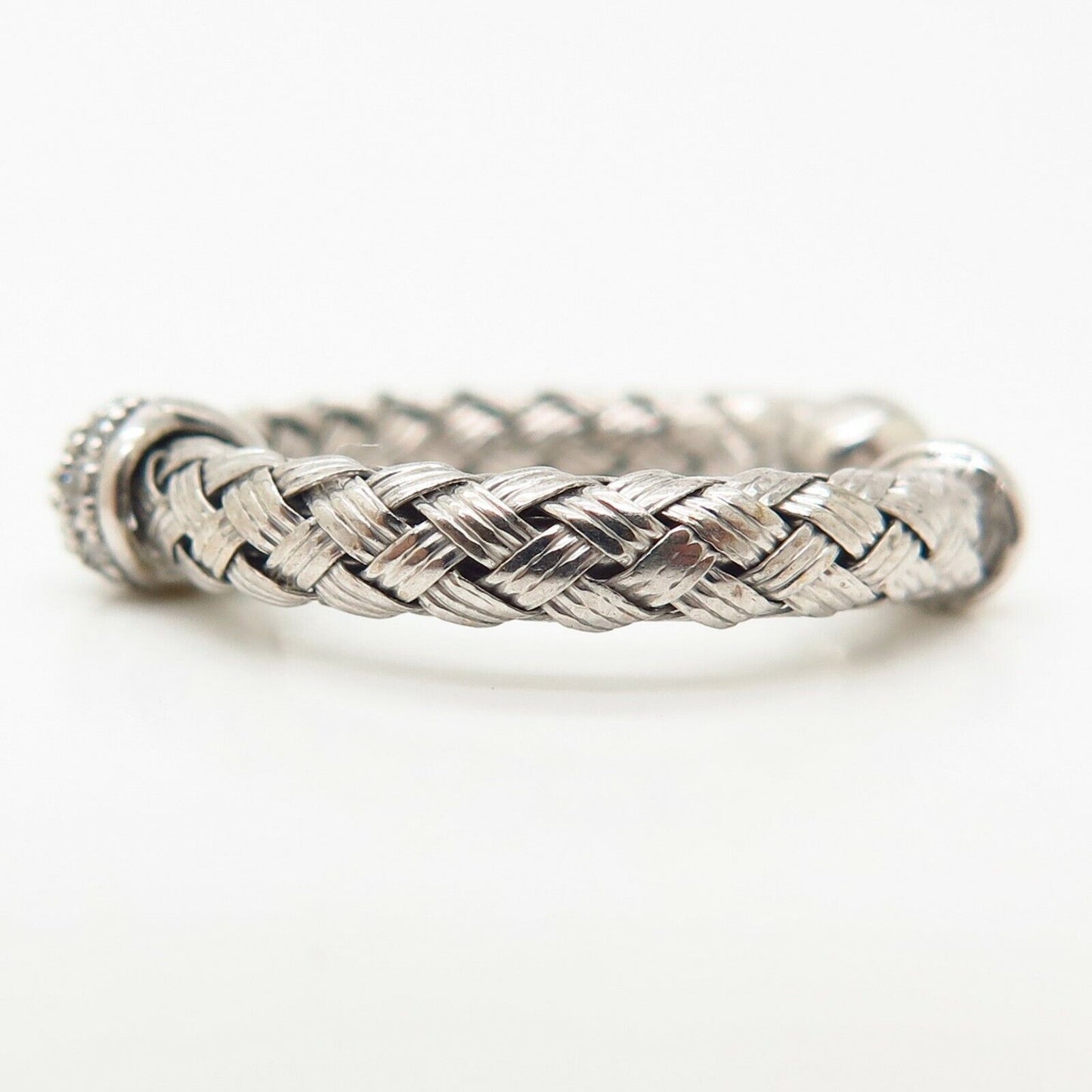 925 Sterling Silver Real Diamond Woven Design Adjustable Ring