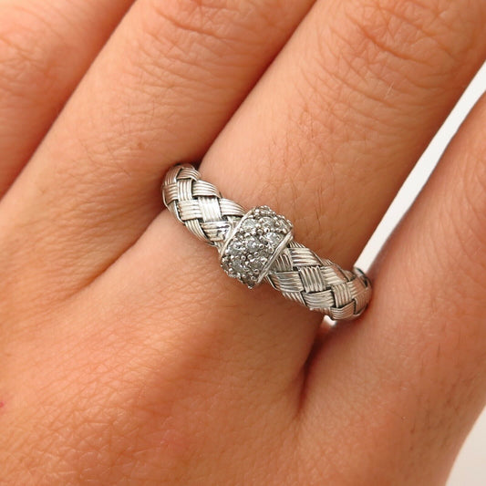 925 Sterling Silver Real Diamond Woven Design Ring