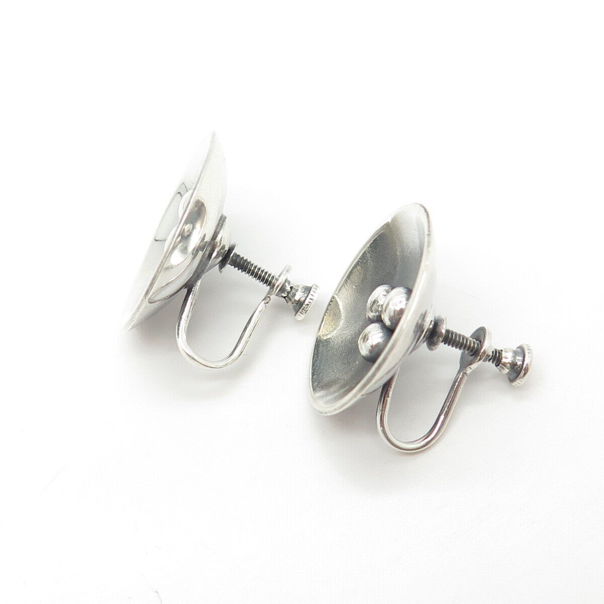 925 Sterling Silver Vintage Modernist Floral Screw Back Earrings