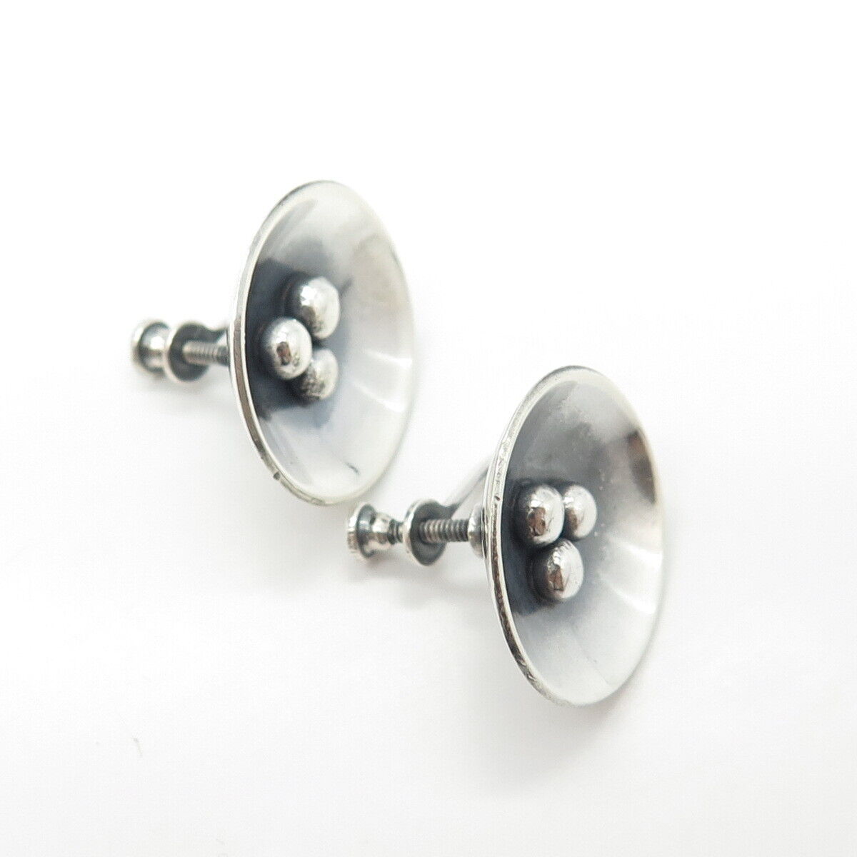 925 Sterling Silver Vintage Modernist Floral Screw Back Earrings