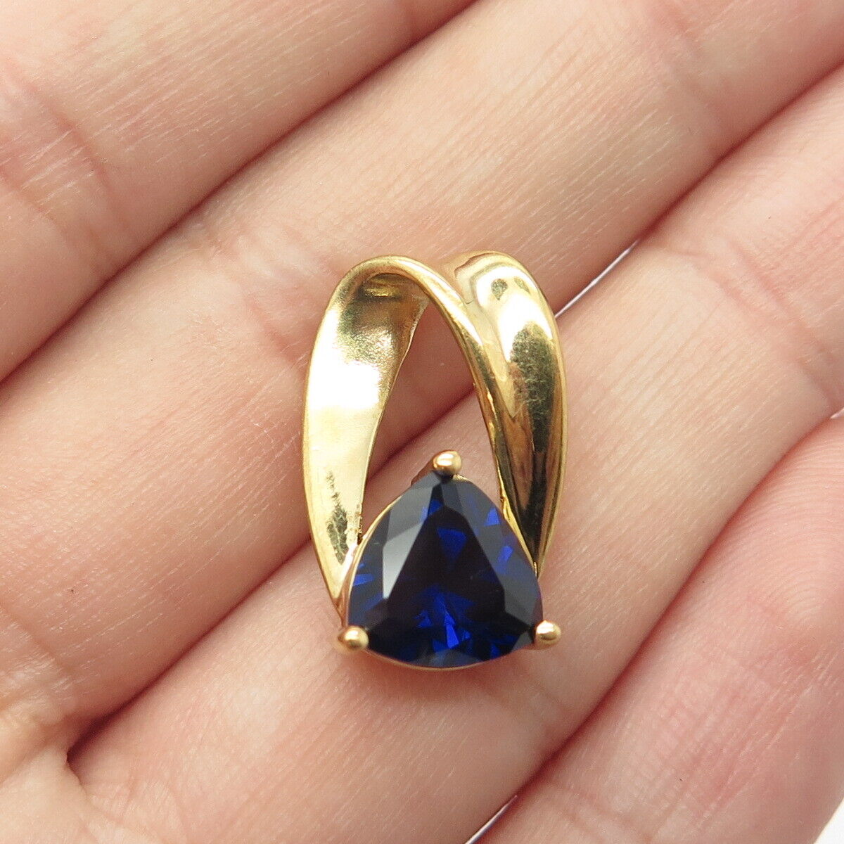 925 Sterling Silver Gold Plated Lab-Created Sapphire Ribbon Pendant