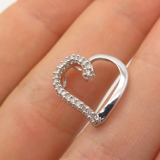 925 Sterling Silver Real White Diamond Open Heart Slide Pendant