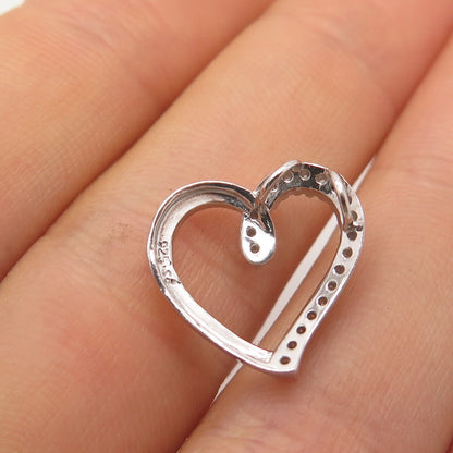 925 Sterling Silver Real White Diamond Open Heart Slide Pendant