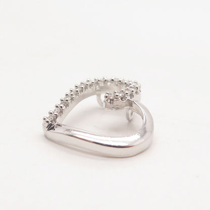 925 Sterling Silver Real White Diamond Open Heart Slide Pendant