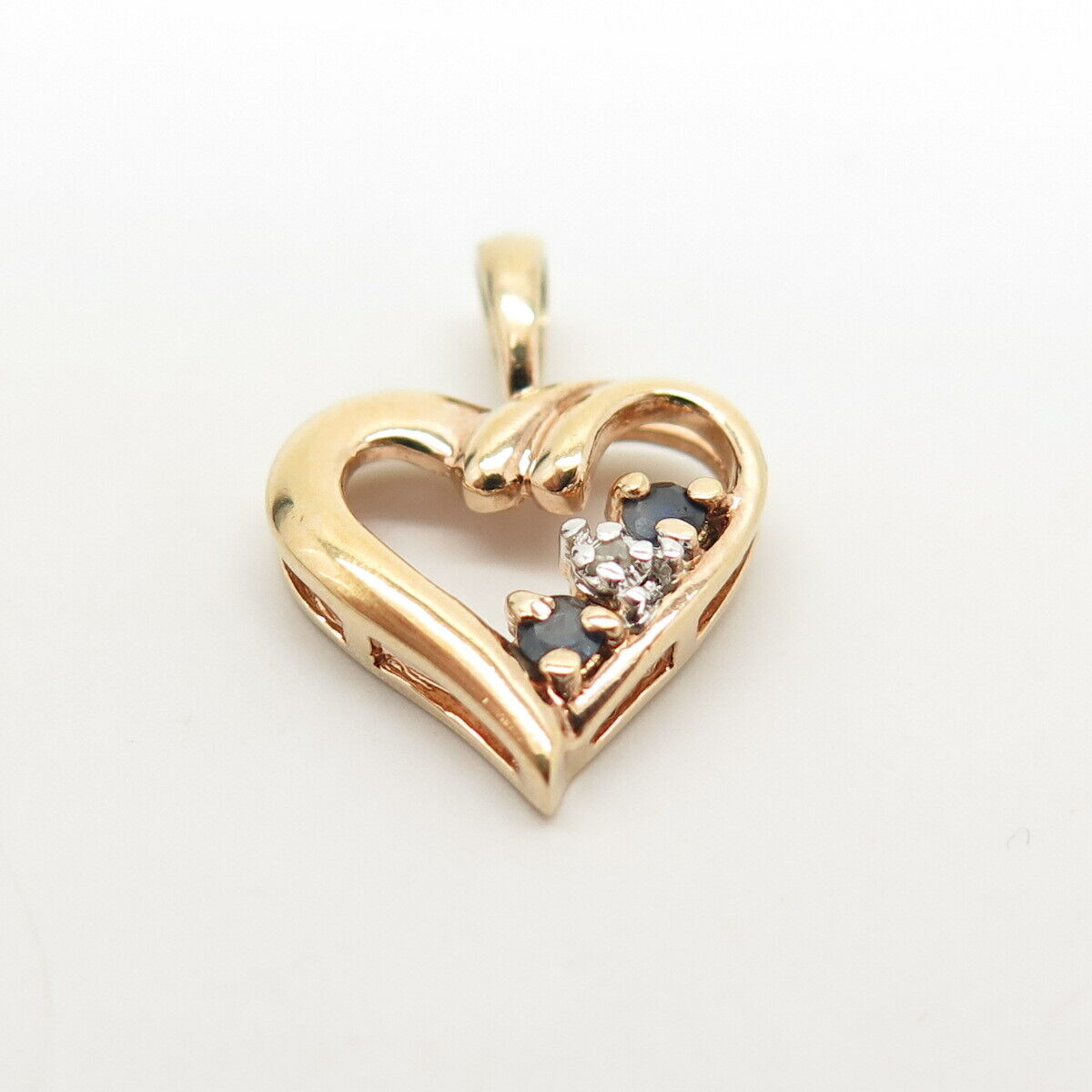 925 Sterling Silver Gold Plated Real Diamond Accent & Sapphire Gem Heart Pendant