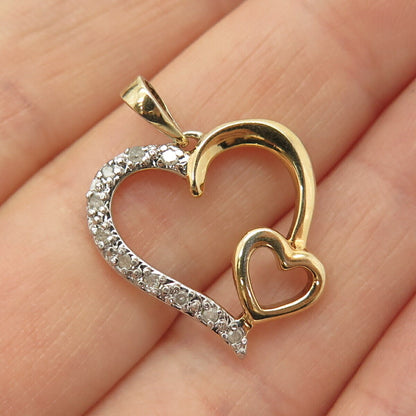 925 Sterling Silver Gold Plated Real Diamond Open Double Heart Pendant