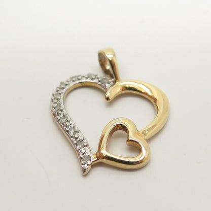 925 Sterling Silver Gold Plated Real Diamond Open Double Heart Pendant