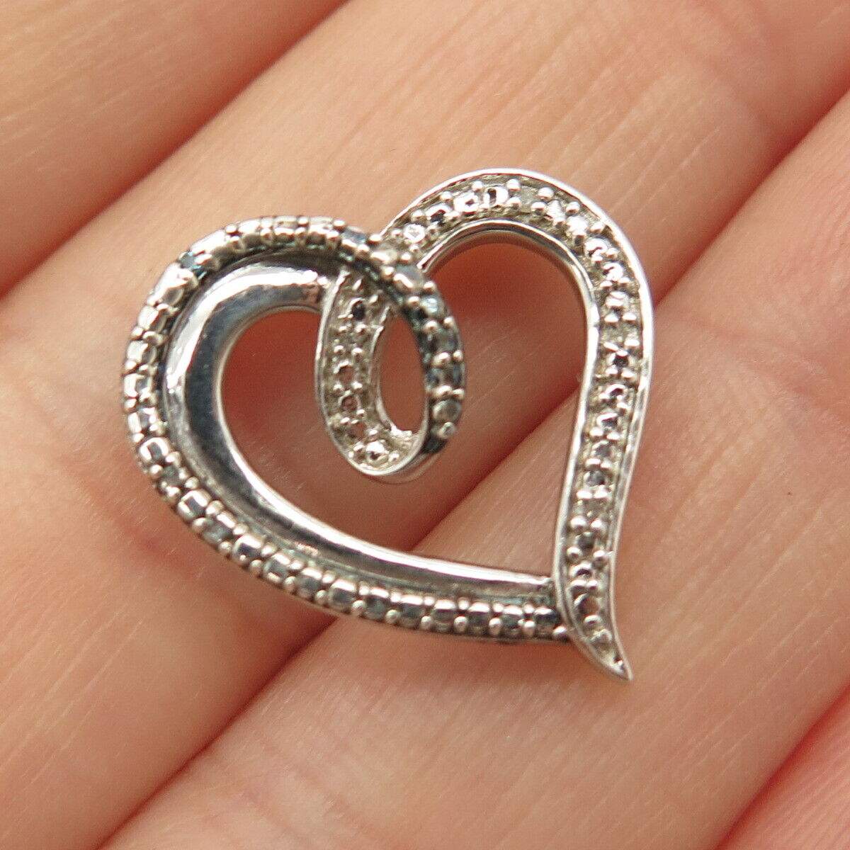 925 Sterling Silver Real Diamond Accent Open Heart Slide Pendant