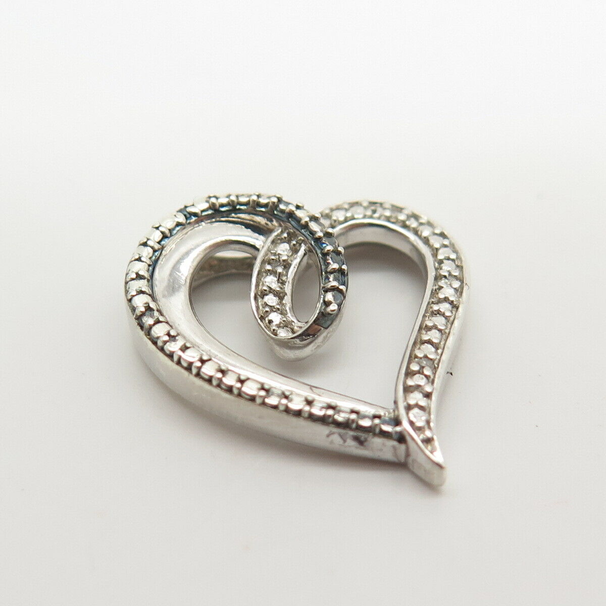 925 Sterling Silver Real Diamond Accent Open Heart Slide Pendant