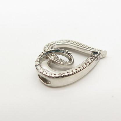 925 Sterling Silver Real Diamond Accent Open Heart Slide Pendant