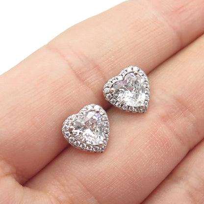 925 Sterling Silver C Z Heart Stud Earrings