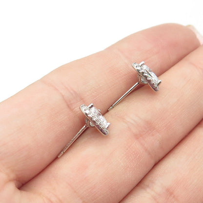 925 Sterling Silver C Z Heart Stud Earrings