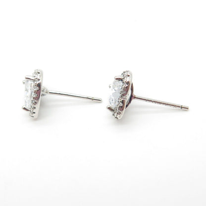 925 Sterling Silver C Z Heart Stud Earrings