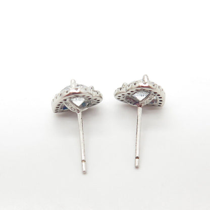 925 Sterling Silver C Z Heart Stud Earrings