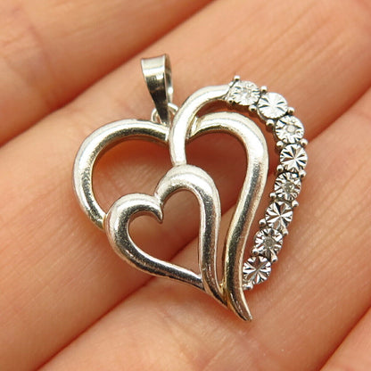 925 Sterling Silver Real Diamond Double Heart Pendant