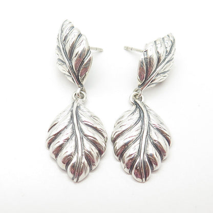 925 Sterling Silver Vintage Floral Leaf Dangling Drop Earrings