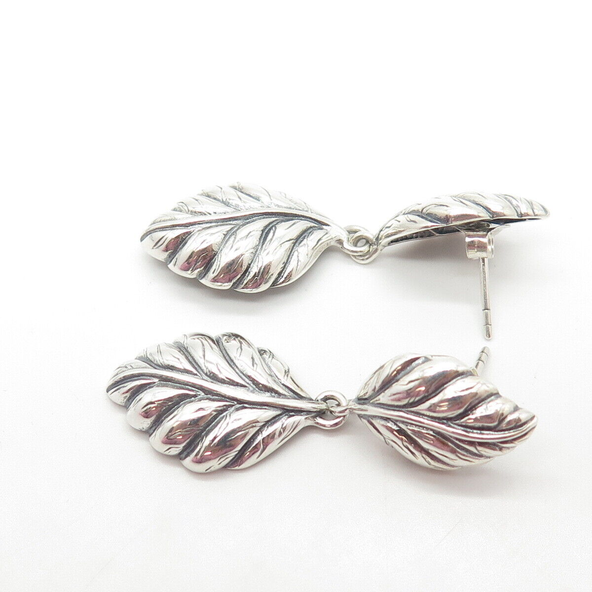 925 Sterling Silver Vintage Floral Leaf Dangling Drop Earrings