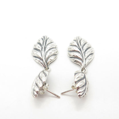 925 Sterling Silver Vintage Floral Leaf Dangling Drop Earrings