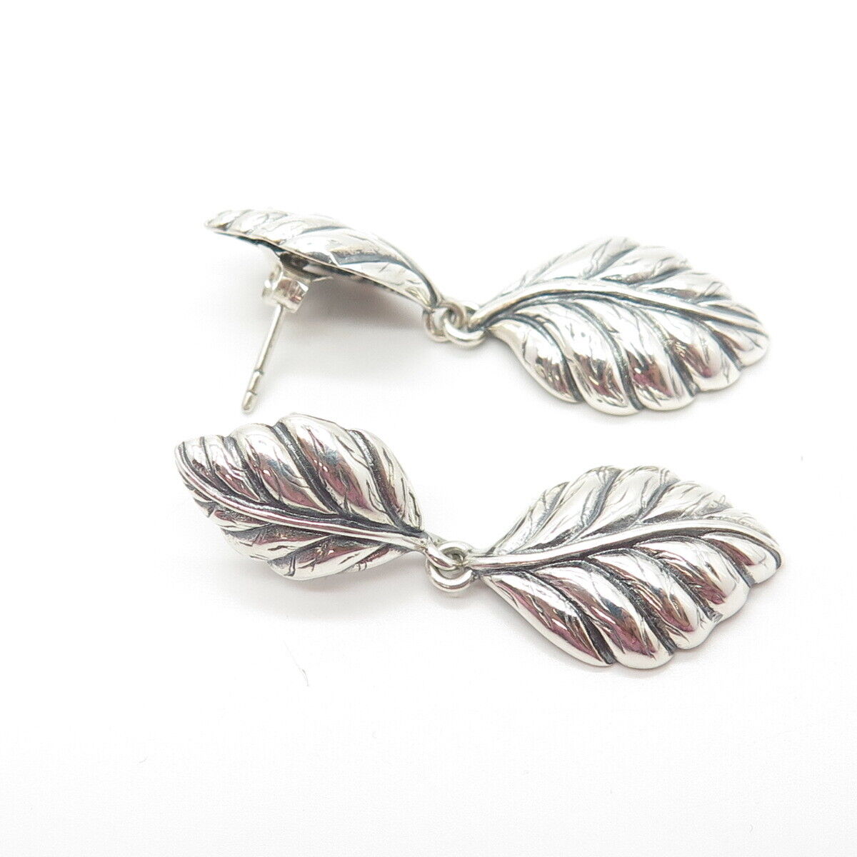 925 Sterling Silver Vintage Floral Leaf Dangling Drop Earrings