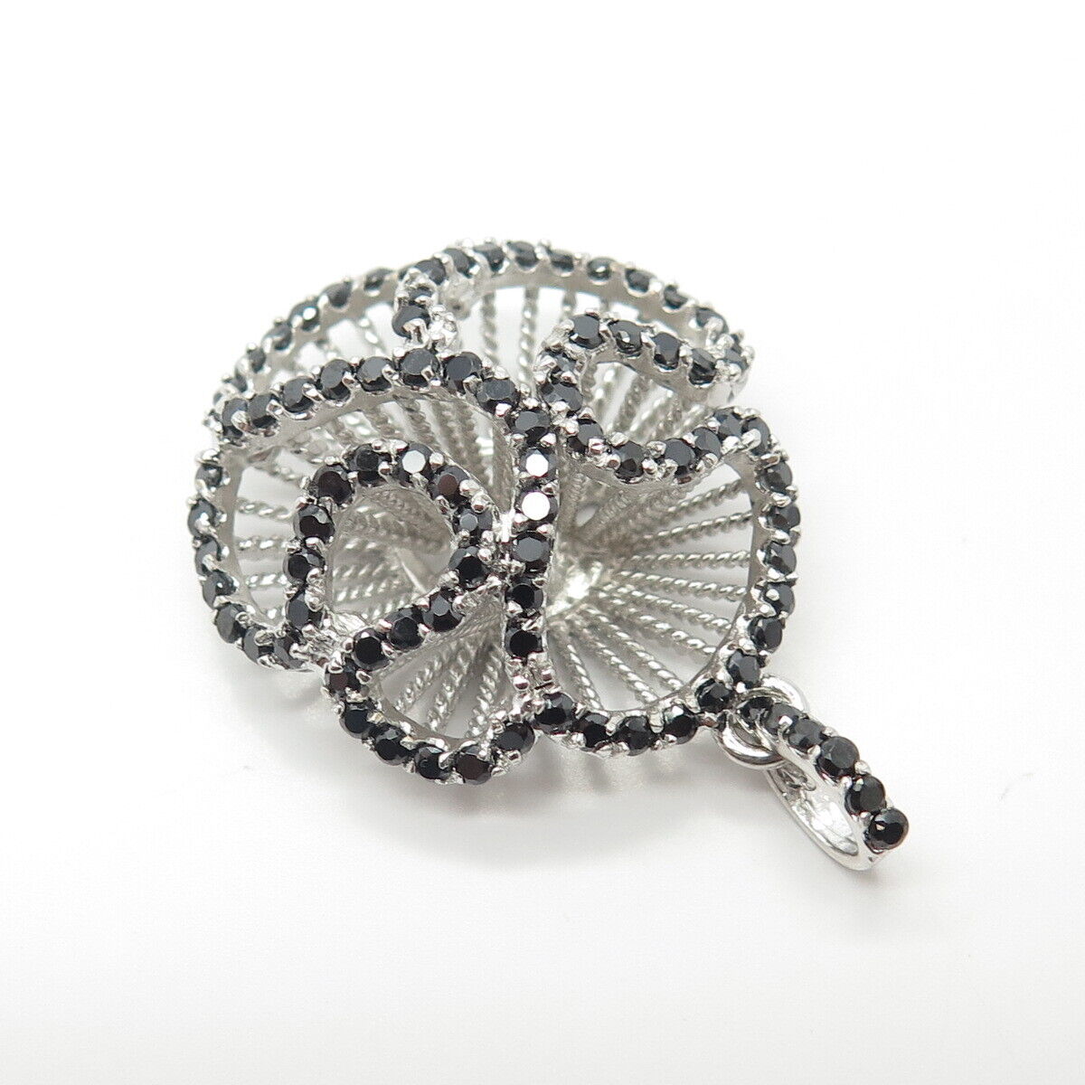 925 Sterling Silver Real Black Spinel Floral Pendant