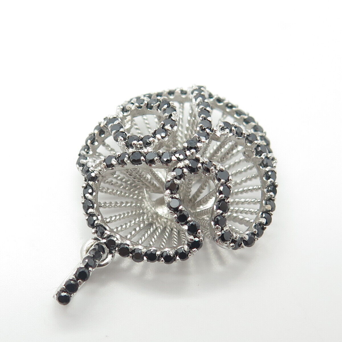 925 Sterling Silver Real Black Spinel Floral Pendant