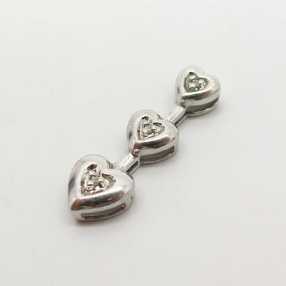 925 Sterling Silver Real Diamond Triple Heart Design Slide Pendant