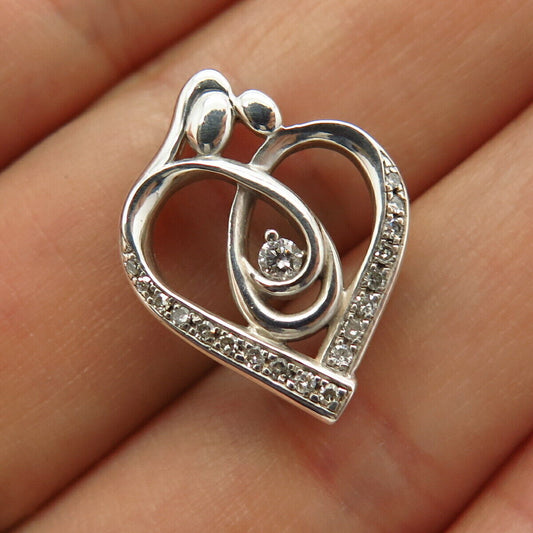 925 Sterling Silver Real Diamond Heart Family Design Slide Pendant