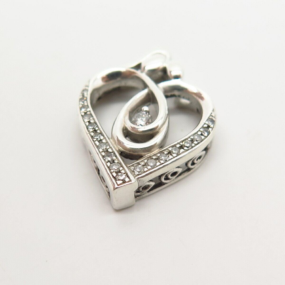 925 Sterling Silver Real Diamond Heart Family Design Slide Pendant