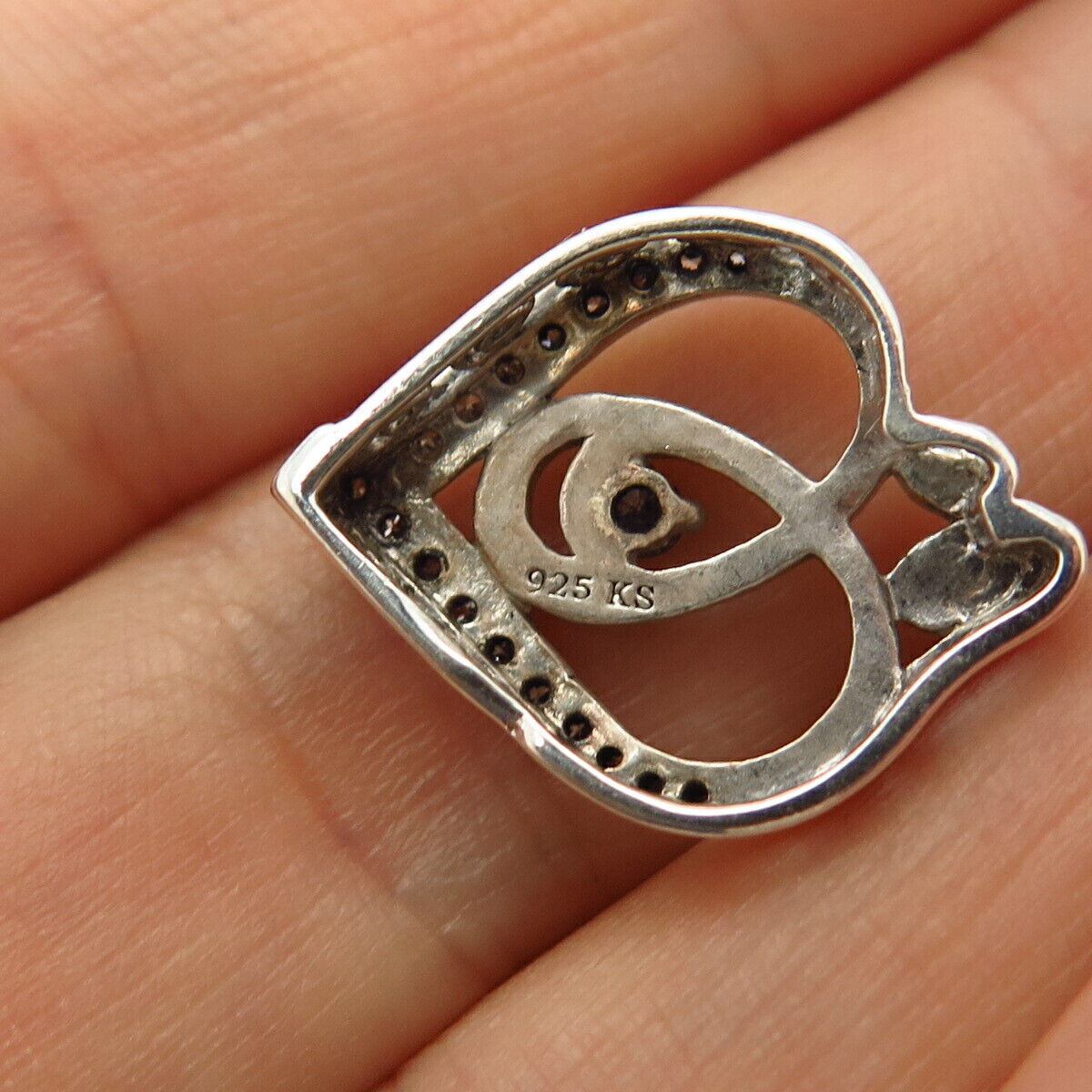 925 Sterling Silver Real Diamond Heart Family Design Slide Pendant