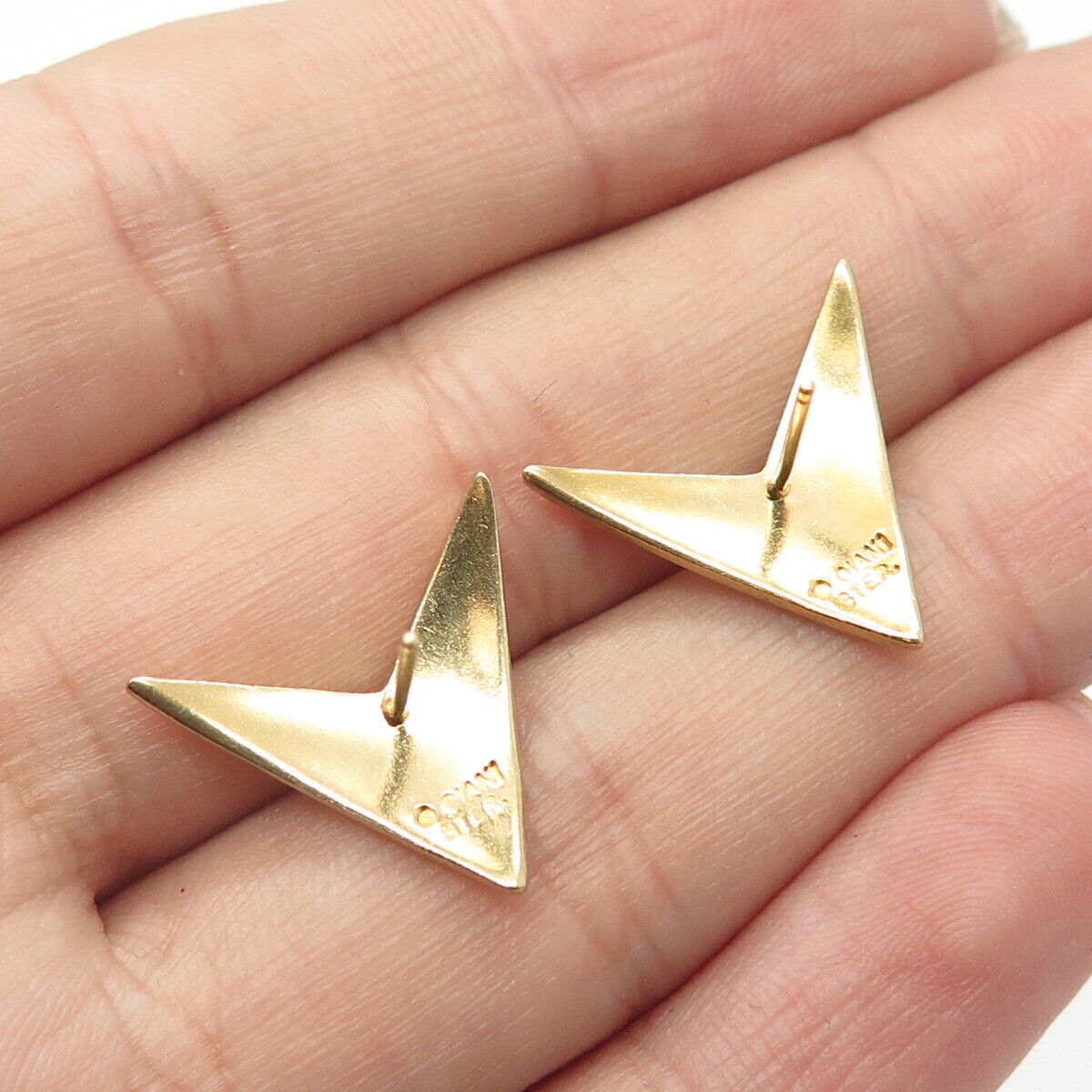 925 Sterling Silver Gold Plated Vintage Ciani Check Mark Earrings