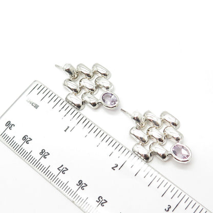 925 Sterling Silver Vintage Real Amethyst Gemstone Fence Earrings