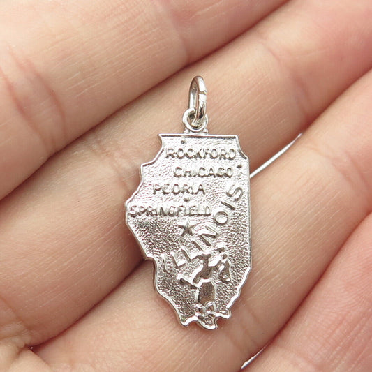 925 Sterling Silver Vintage Wells "Illinois" State Map Charm Pendant