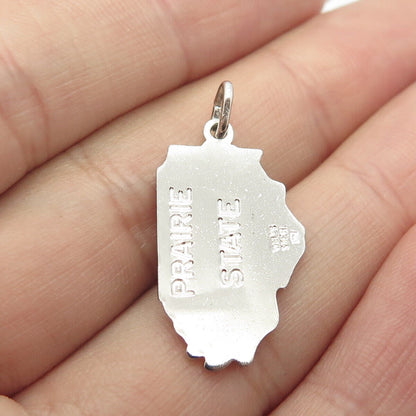 925 Sterling Silver Vintage Wells "Illinois" State Map Charm Pendant