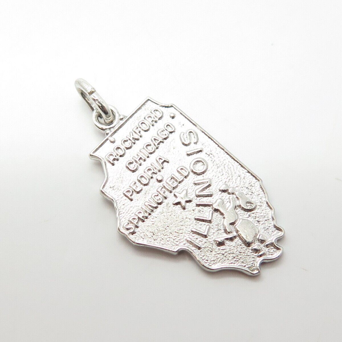 925 Sterling Silver Vintage Wells "Illinois" State Map Charm Pendant