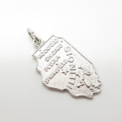 925 Sterling Silver Vintage Wells "Illinois" State Map Charm Pendant