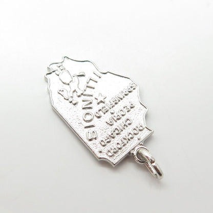 925 Sterling Silver Vintage Wells "Illinois" State Map Charm Pendant