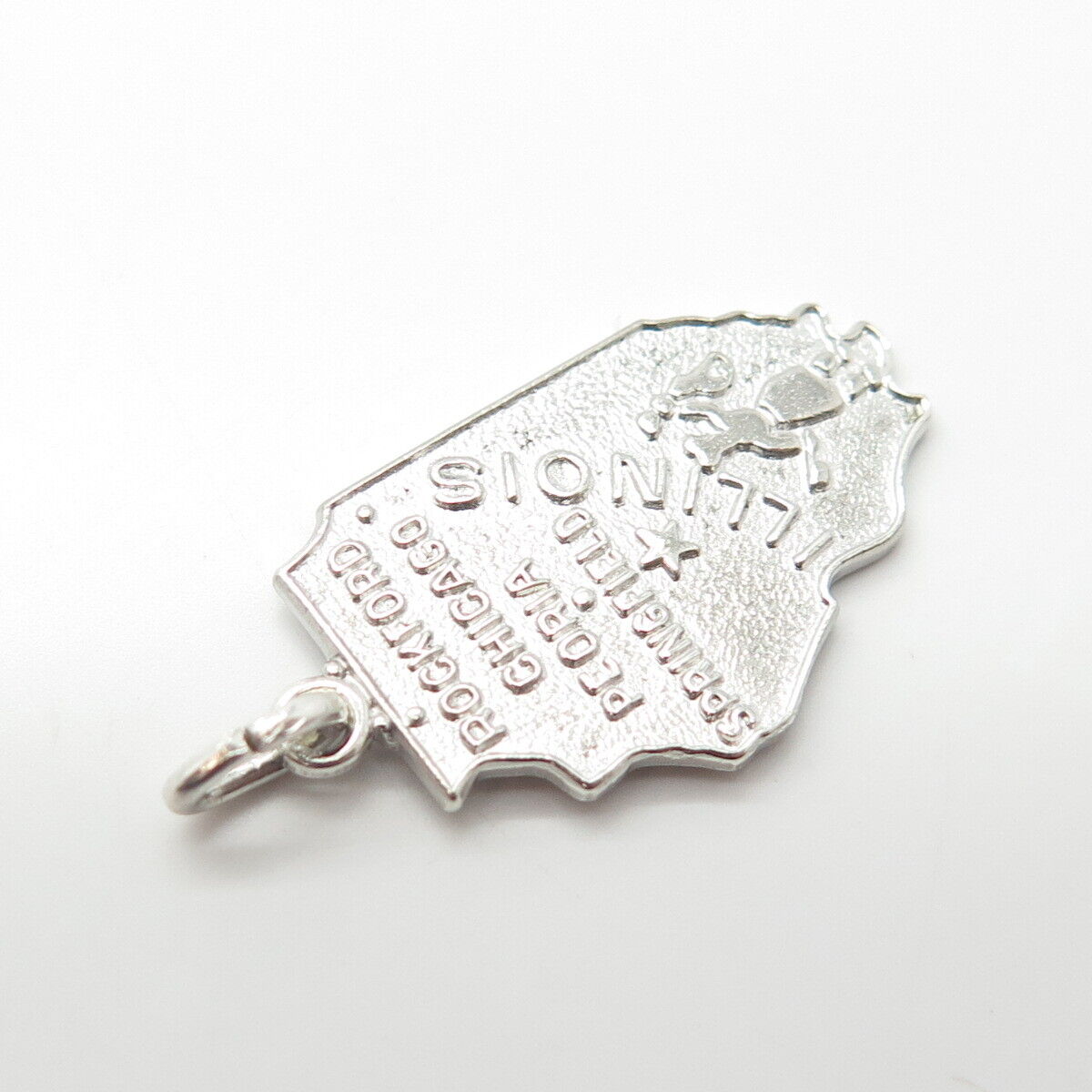 925 Sterling Silver Vintage Wells "Illinois" State Map Charm Pendant