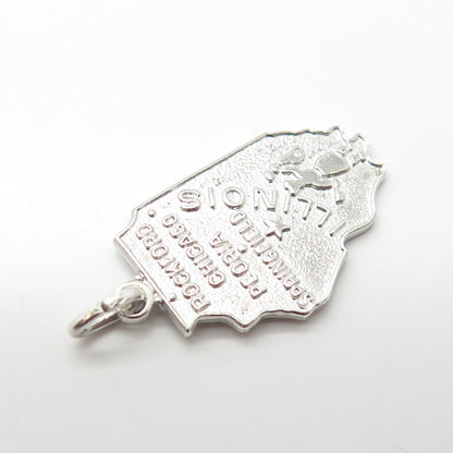 925 Sterling Silver Vintage Wells "Illinois" State Map Charm Pendant