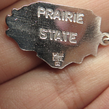 925 Sterling Silver Vintage Wells "Illinois" State Map Charm Pendant