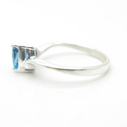 925 Sterling Silver Vintage Real Blue Topaz Gem Triangle Ring Size 5