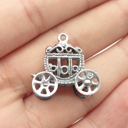 925 Sterling Silver Vintage Cinderella's Enchanted Carriage 3D Pendant