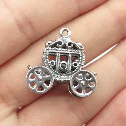 925 Sterling Silver Vintage Cinderella's Enchanted Carriage 3D Pendant