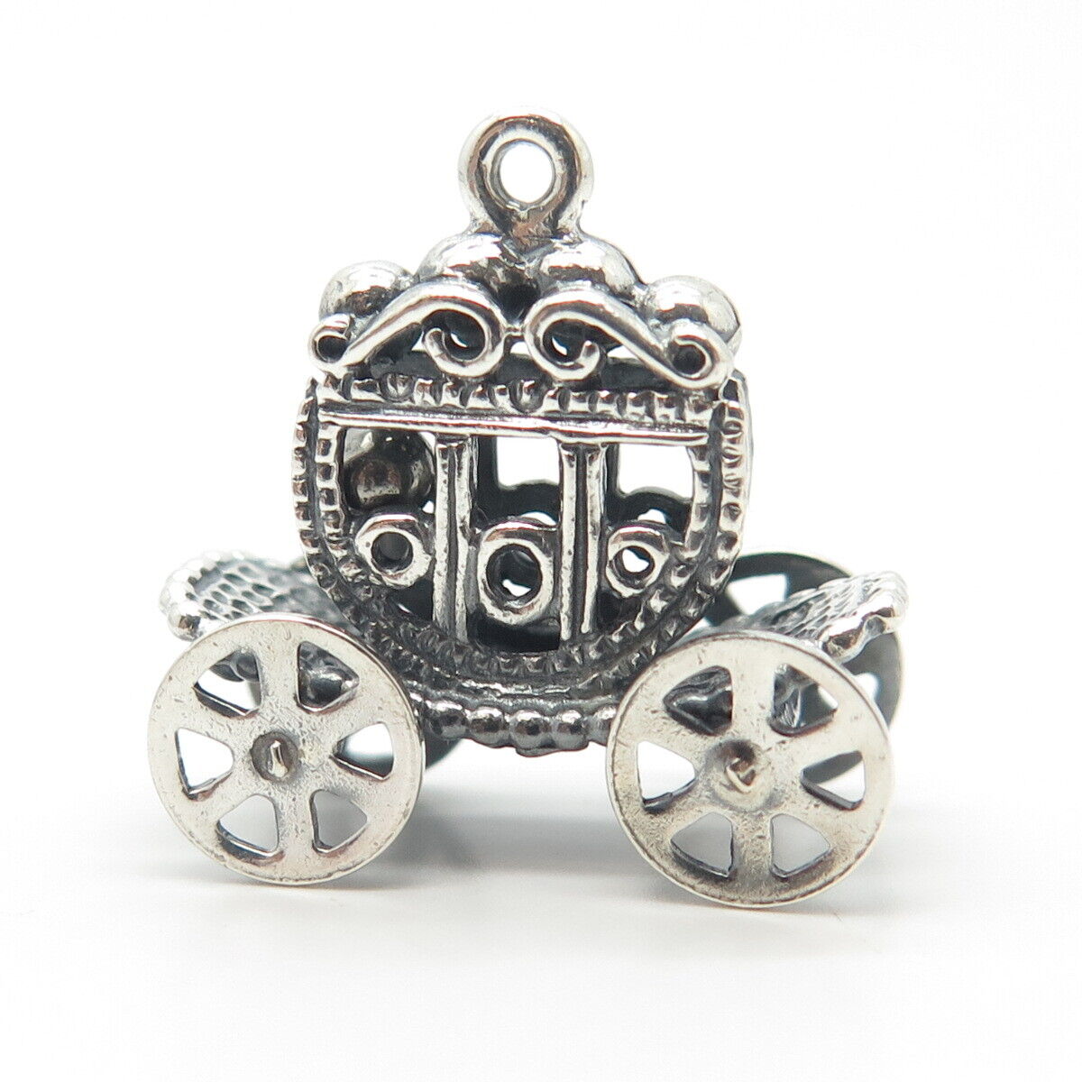 925 Sterling Silver Vintage Cinderella's Enchanted Carriage 3D Pendant